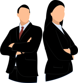 silhouettes of business men and women with back to back poses png