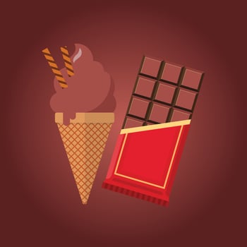 Chocolate ice cream in the cone with chocolate bar vector