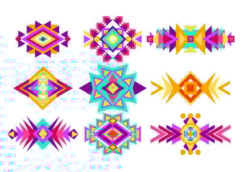 Mexican ethnic elements set. Geometric shapes patterns. Tribal symbol. Vector. vector