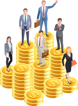 Business people on gold coin stack png