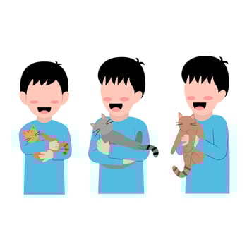 Set Of Little Boy With A Cat Illustration vector