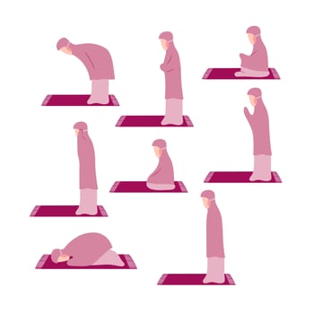 Set Of Muslim Woman Praying Wearing Mukena vector