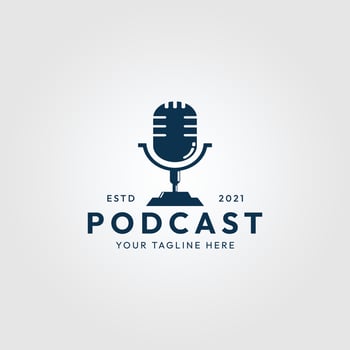 stand microphone  podcast vintage  logo icon vector illustration design