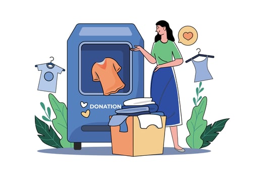 Woman Donates Clothes To Charity vector