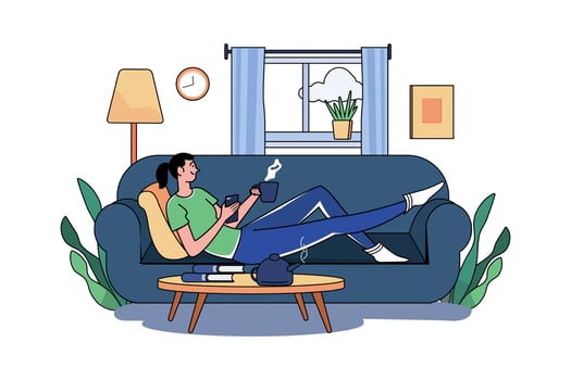 Girl Heaving Coffee And Relaxing On The Sofa vector