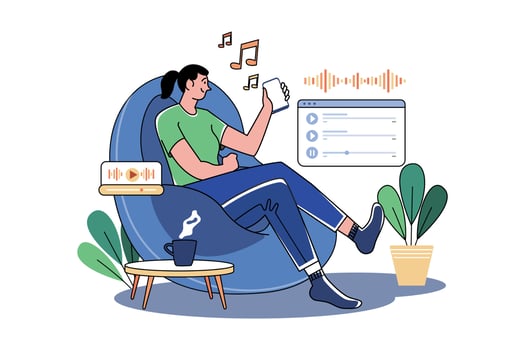 Girl Relaxing And Listening To Music vector