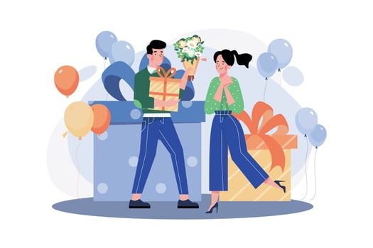 Woman Receives A Gift From Her Boyfriend. vector