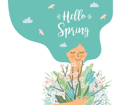 Vector isolated illustration of woman with spring bouquet . Design for poster, card, invitation, placard, brochure, flyer and other use