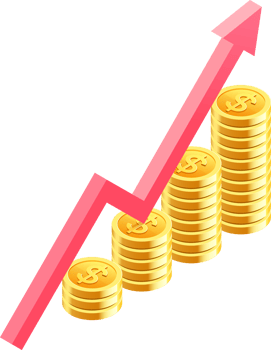 red arrow on gold coin stack png