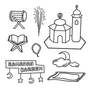 islamic icon line art set vector