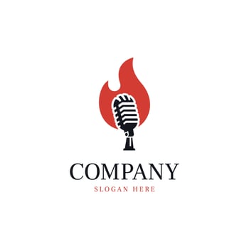 hot podcast mic fire logo vector