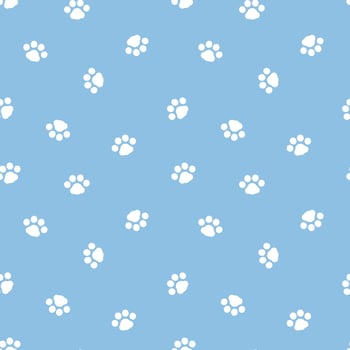 seamless minimal cute, sweet, pastel animal pet dog foot print paw repeat pattern in blue background, flat vector illustration graphic design