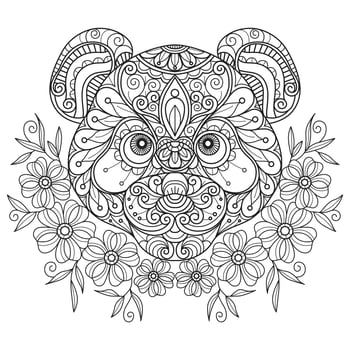 Panda and flower hand drawn for adult coloring book vector