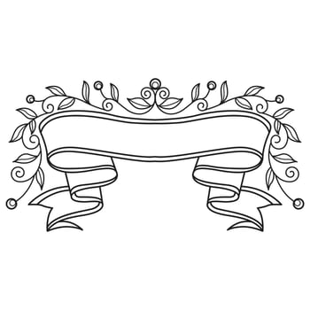 Bow label and ivy leaf hand drawn for adult coloring book vector