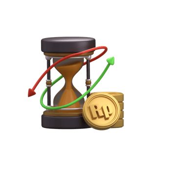 3d rendering illustration of an hourglass and coin icon. png