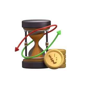 3d rendering illustration of an hourglass and coin icon. png