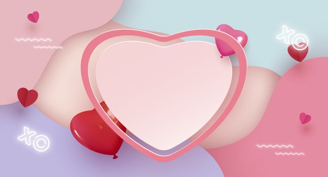 Happy valentines day sale poster. Festive background with balloons, hearts and flowers. Vector illustration for website, banners, advertisements, coupons, promotional materials. Vector