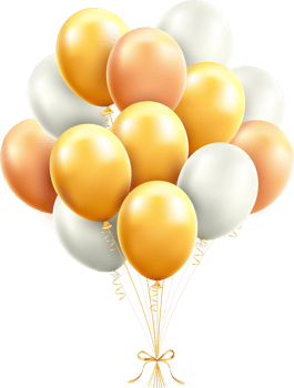 Gold and white Balloons with ribbon png