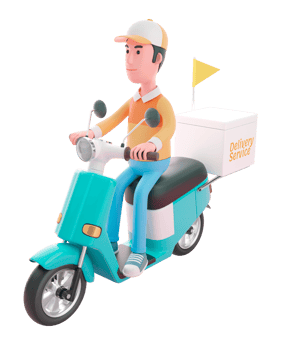 Delivery man drives scooter png
