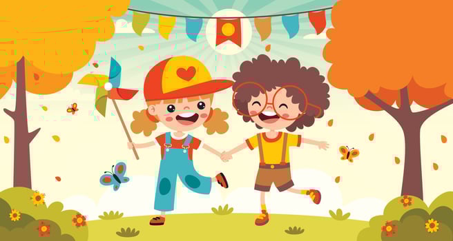 Cartoon Kids Playing At Nature vector