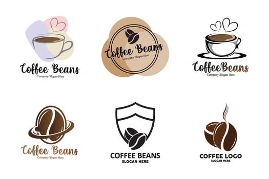 coffee bean drink logo design in brown color vector illustration