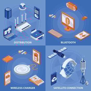 Wireless Technology Isometric Concept Icons Set vector