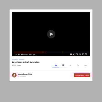 Template video frame. Youtube video player layout. Video content mockup. Social media content. Social media concept. Vector illustration.