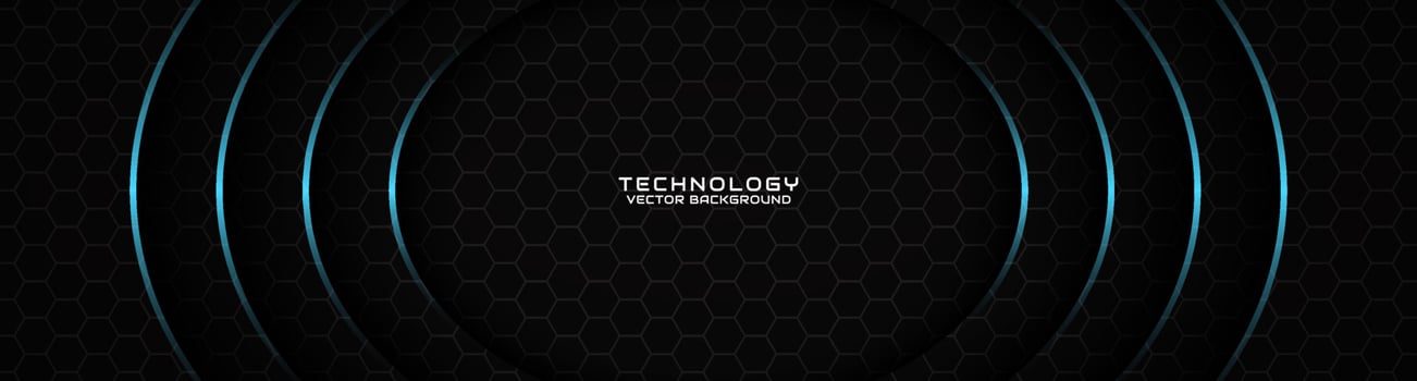 3D black techno abstract background overlap layer on dark space with blue curve effect decoration. Modern graphic design element cutout style concept for banner, flyer, card, or brochure cover vector