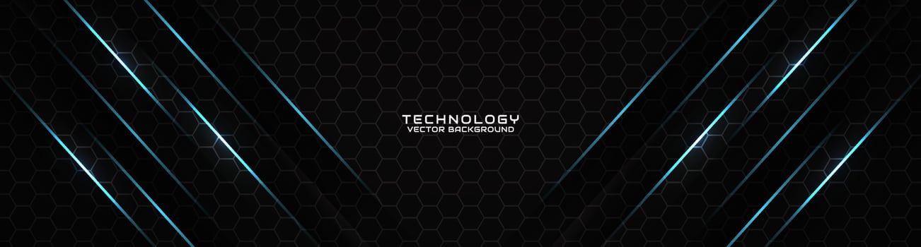 3D black techno abstract background overlap layer on dark space with blue light line effect decoration. Modern graphic design element cutout style concept for banner, flyer, card, or brochure cover vector