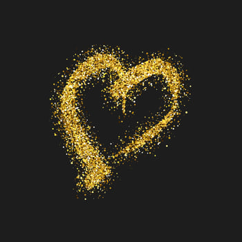 Gold glitter doodle heart on dark background. Gold grunge hand drawn heart. Romantic love symbol. Vector illustration.