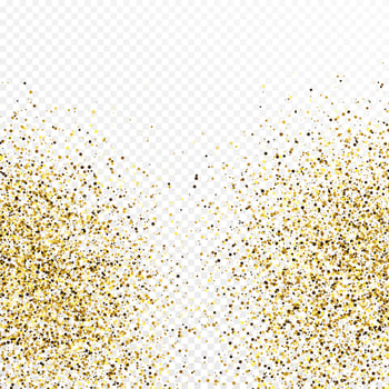 Gold glitter confetti backdrop isolated on white transparent background. Celebratory texture with shining light effect. Vector illustration.