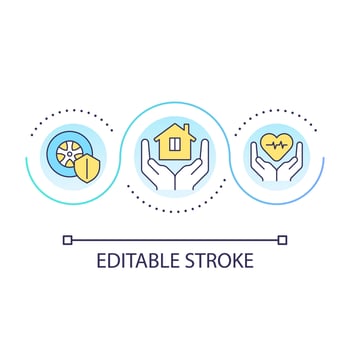 Life insurance loop concept icon. Health financial coverage. Auto policy. Finance protection abstract idea thin line illustration. Isolated outline drawing. Editable stroke vector