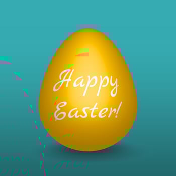 Gold realistic shiny easter egg with the inscription Happy Easter on blue background vector