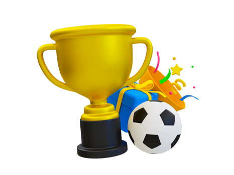 3d minimal soccer tournament cup. football competition award. football Trophy winner. Trophy with a football and gift box. 3d rendering illustration. png