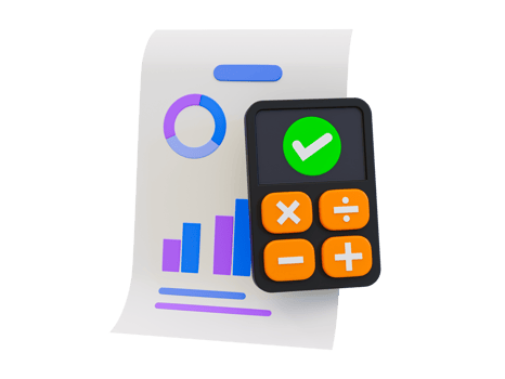 3d minimal marketing strategy concept. business data analysis. Statistic paper and calculator with a check mark. 3d illustration. png