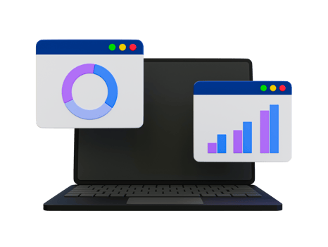 3d minimal marketing strategy concept. business analysis. marketing data analysis. Laptop with statistic graph windows. 3d illustration. png