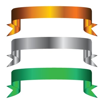 Elegant Golden, Green and Silver Ribbon Banner Set. vector