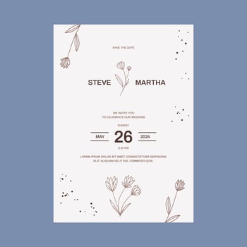 Floral wedding invitation template organic hand drawn leaf decoration simple minimalist style vector