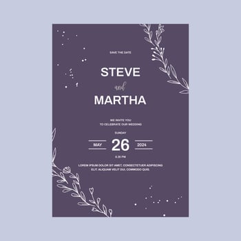 Floral wedding invitation template organic hand drawn leaf decoration simple minimalist style vector