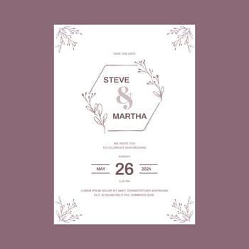 Floral wedding invitation template organic hand drawn leaf decoration simple minimalist style vector