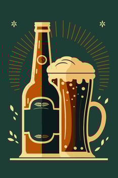Vector illustration of a glass of beer and a bottle of beer.