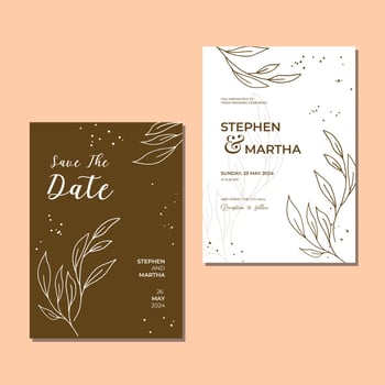 Hand drawn wedding invitation template luxury gold organic floral decoration vintage style vector