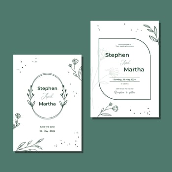 Minimalist wedding invitation template hand drawn leaf decoration simple style vector