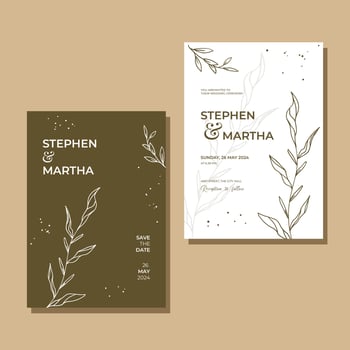Hand drawn wedding invitation template luxury gold organic floral decoration vintage style vector