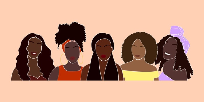 Black Woman Together Girt Power Print Poster. Black Abstract Portrait vector