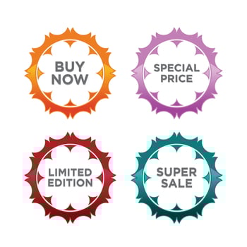 Sale badges. Discount price tag sticker, vivid advertising offer and sales wow badge vector