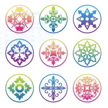 Set of round gradient mandala on white isolated background. vector