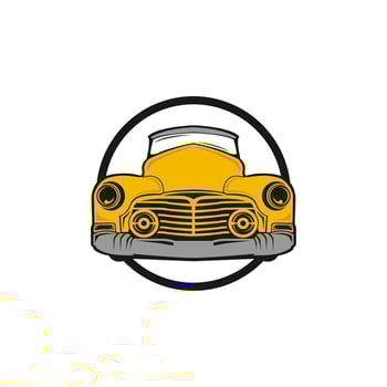 Old retro pickup truck vector illustration. Vintage transport vehicle. Simple vector icon or logo