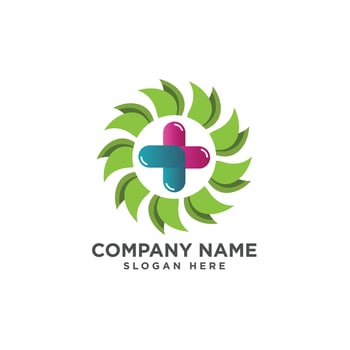 Medical cross and herbal leaf. medicine pharmacy logo vector
