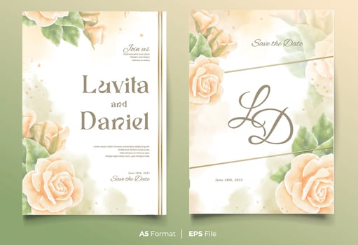 watercolor wedding invitation template with yellow and green flower ornament vector